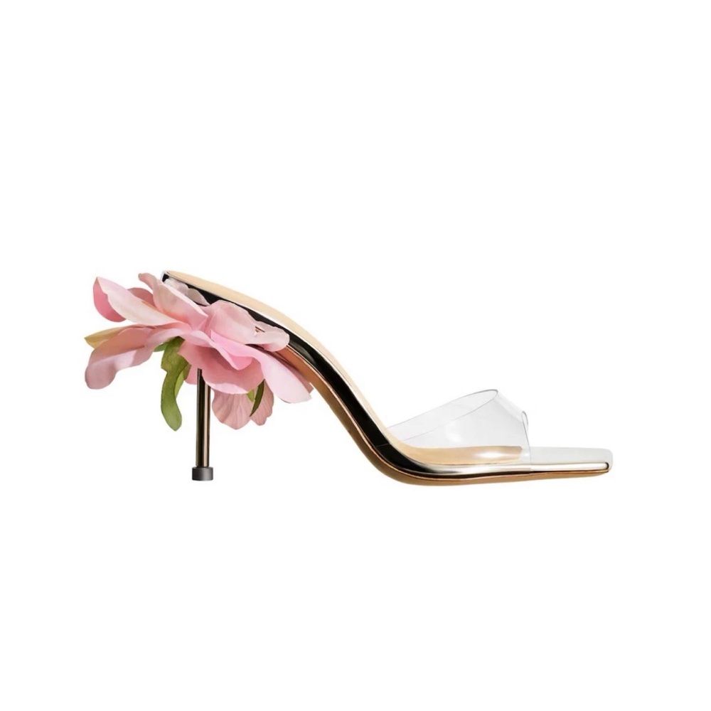 NEW 🌹H&M  MAGDA BUTRYM Rose Appliqué Transparent Strap Mules shoes 38 UK5 US 7